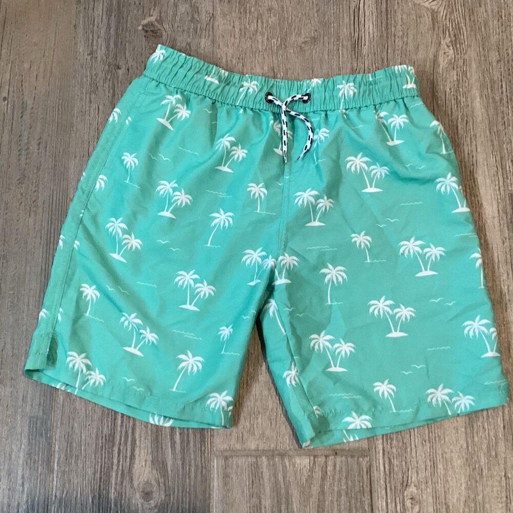 Snapper Rock Boys Size 14 Costal Palm Tree Print Swim Trunks Sustainable